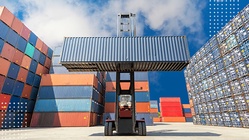 Colorful Container being lifted by crane at port